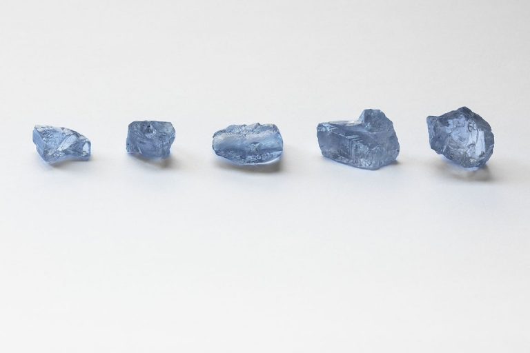 Five blue diamonds recovered at Cullinan in September 2020_