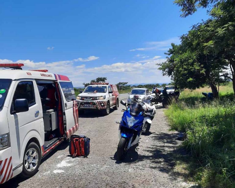 Emergency services attend to biker and cow, following collision
