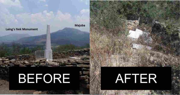 Famous Laing's Nek Monument in Northern KZN, now in ruins