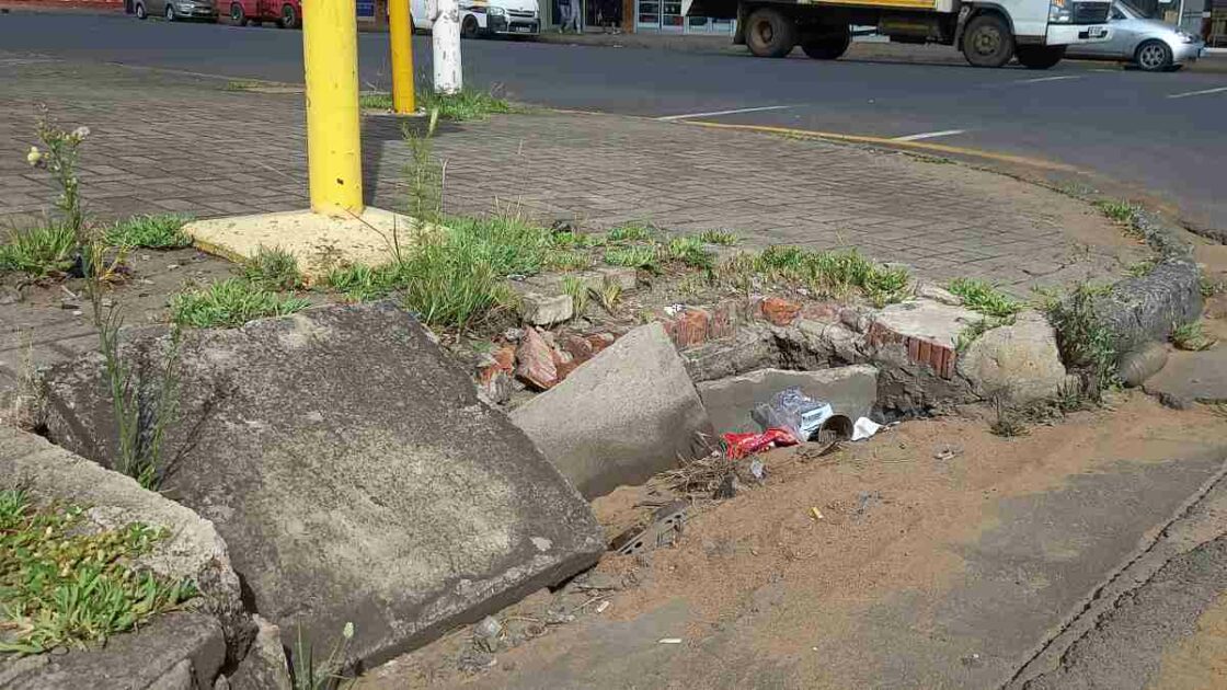 A damaged stormwater drain on Ayliff Street