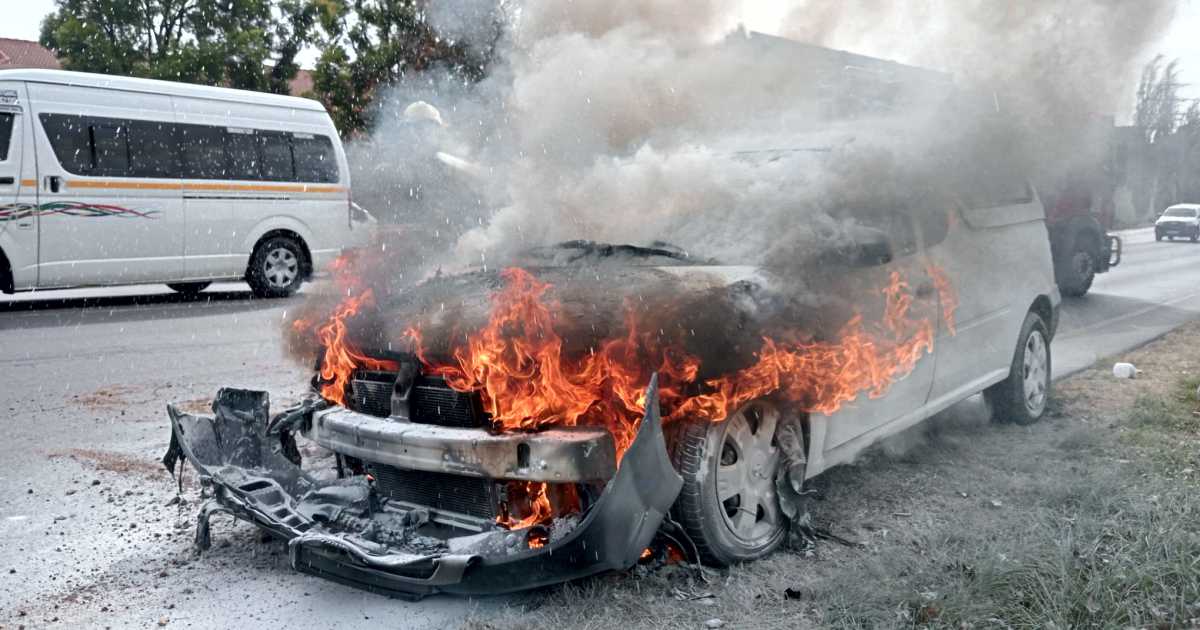 Newcastle Municipal Bakkie Bursts into Flames on Allen Street