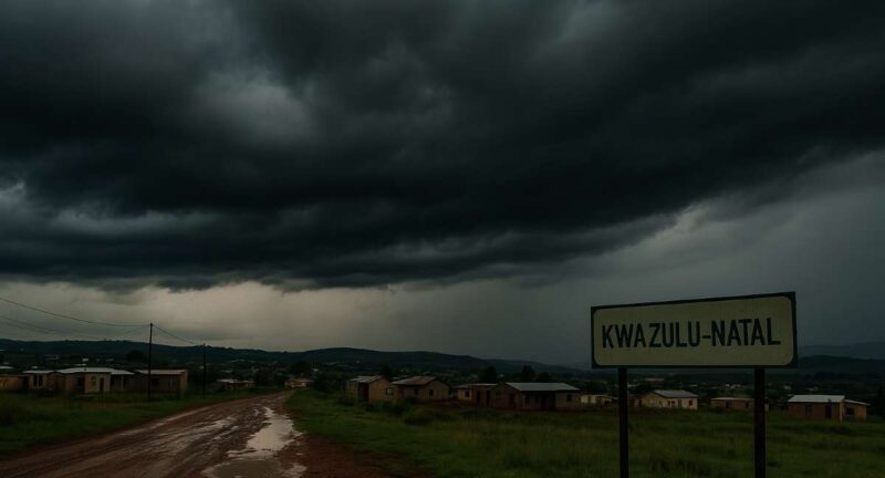 Storm clouds over rural KwaZulu-Natal town ahead of heavy rainfall and flooding warnings. KZN disaster rainfall warning