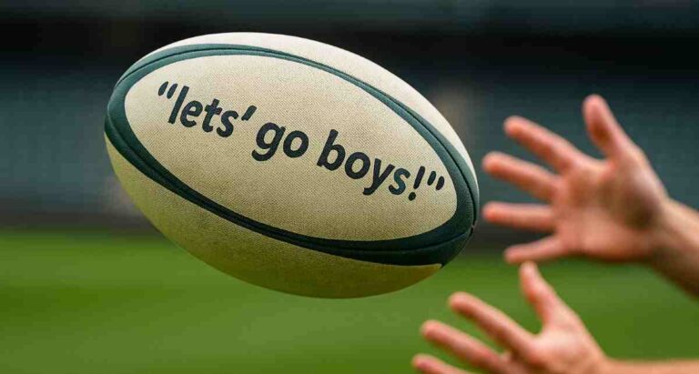 Springboks Lood de Jager: Image of a rugby ball being passed with "Let's go boys" on it.