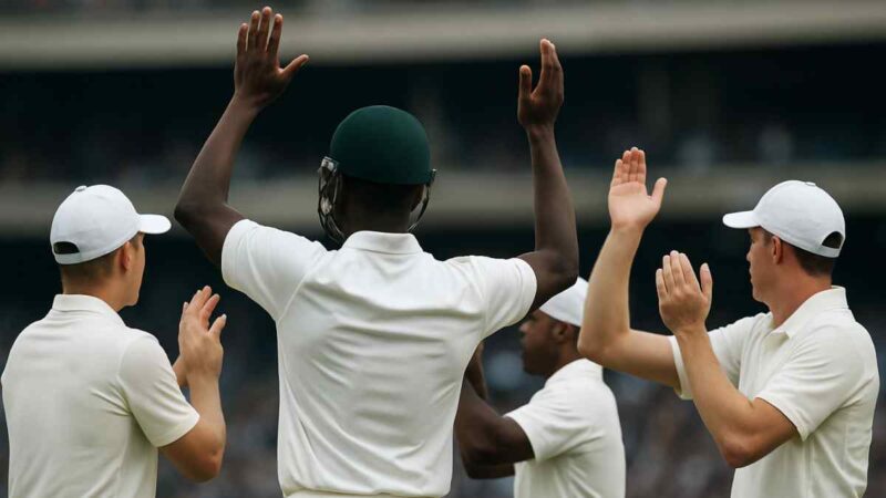 Rising Cricket Stars: Image of cricket players on a field.