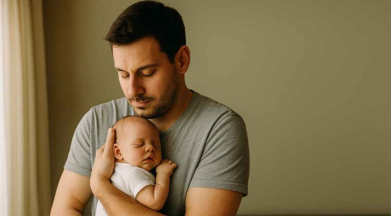 fathers parental leave South Africa: Picture of a dad holding a baby