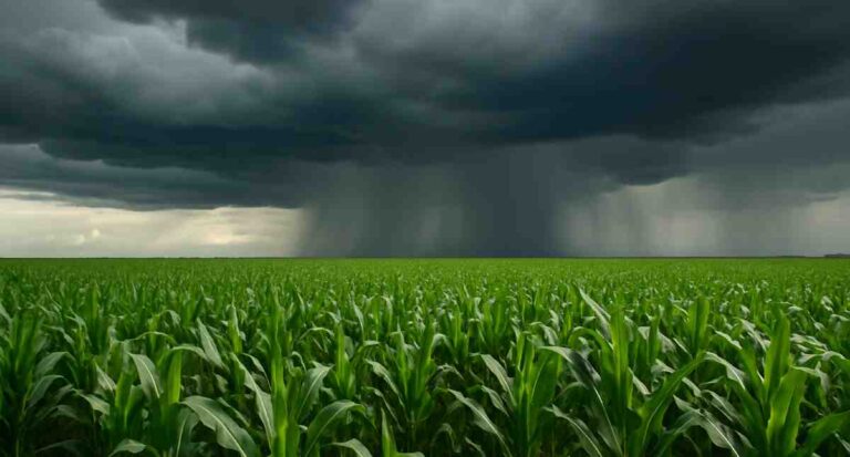 SAWS summer forecast: Image of rain over a corn field